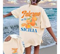 T-shirt court à manches courtes avec imprimé orange pour jeunes filles, vêtements décontractés pour étudiants, Top d'été pour les filles qui vont jouer 6Y,7Y,8Y,9Y,10Y,14Y,11Y,12Y,13YLettres,Plantes,S