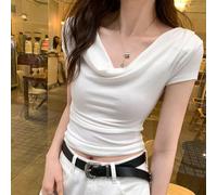 T-shirt court au look vintage amusant spécialement conçu pour les besoins de garde-robe des femmes modernes (M, blanc)