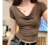 T-shirt court au look vintage amusant spécialement conçu pour les besoins de garde-robe des femmes modernes (L café)