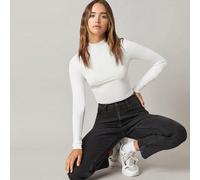 T-shirt court col montant en blanc unicolore Col tortue Femmes L,M,S,XL,XS,XXL,XXS,XXXLUnicoloreTissu tricoté