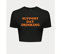 T-shirt court d'été près du corps pour femmes à manches courtes avec impression de slogan "SUPPORT DAY DRINKING" L,M,S,XLSloganÉtoffe