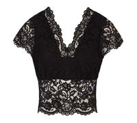 T-shirt à dentelle col en V noir Noir M
