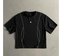 T-shirt court noir coupe ample et carrée avec imprimé lignes, épines et croix blocs de couleurs L,M,S,XL,XS,XXLGéométrique,graphiqueTissu tricoté