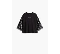 T-shirt crop manches longues fille Desigual Planet Noir 3/4 ans