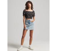 Superdry Vintage Smocked Crop Short Sleeve Top Noir XL Femme