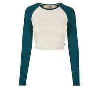 T-shirt crop - URBAN CLASSICS - Retro Baseball GT - Manches longues - Biologique - 2XL - Blanc/bleu canard XXL