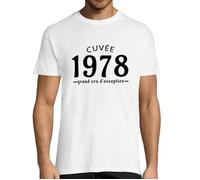 T-shirt - Cuvée 1978 - Homme - Blanc - Manches courtes - Col classique XS