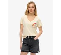 T-shirt dÃ©contractÃ© Ã col V femme Superdry Suika Metallic Beige XL