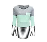 T-shirt d'allaitement pour femme - Rayures - Manches courtes - Vêtement de maternité - Chemise de maternité - Chemisier prégnant - Coupe ample - T-shirt tunique, F2 Grey, M