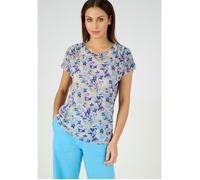 T Shirt - Damart - Tee-shirt résille imprimé fleurs - Bleu Fleuri 38/40