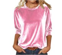T Shirt Damen Elegant 3/4 Ärmeln Bluse Langarmshirt Basic T-Shirt Longsleeve Longbluse Lässig Longtops Tshirt Mit Rundhalsausschnitt Samt Und Lang Ärmeln Modisches T-Shirts Top