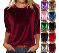 T Shirt Damen Elegant 3/4 Ärmeln Bluse Langarmshirt Basic T-Shirt Longsleeve Longbluse Lässig Longtops Tshirt Mit Rundhalsausschnitt Samt Und Lang Ärmeln Modisches T-Shirts Top