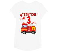 T-Shirt d'anniversaire garçon 3 Ans Attention J'Ai 3 Ans T-Shirt, Fille, Blanc, M