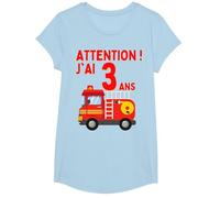 T-Shirt d'anniversaire garçon 3 Ans Attention J'Ai 3 Ans T-Shirt, Fille, Bleu Céleste, S