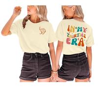 T-shirt d'anniversaire pour femme pour 30e anniversaire avec motif cœur Hello 30 ans, Crème 1, XL