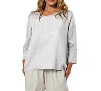 T-shirt d'automne en lin pour femme, coupe ample, manches 3/4, col bateau, chemisier habillé décontracté avec imprimé floral, léger pour les matins frais, blanc, XL