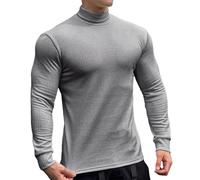 T-shirt d'automne léger pour homme 2025 - Tissu rayé de couleur unie - Manches longues - Col haut - Base en tricot serré pour fitness, course à pied, basket-ball, intérieur et extérieur - Pour la vie