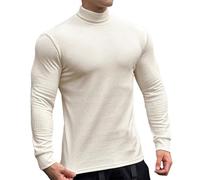 T-shirt d'automne léger pour homme 2025 - Tissu rayé de couleur unie - Manches longues - Col haut - Base en tricot serré pour fitness, course à pied, basket-ball, intérieur et extérieur - Pour la vie