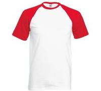 Fruit of the Loom FOTL Short Sleeve Baseball Shirt T-Shirt à Manches Courtes pour Homme, Blanc, Rouge, S