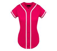 T-shirt de baseball et de softball pour femme - Manches courtes - Col en V - Hip Hop - Vêtement de sport - Décontracté - Couleur bloc - Respirant - Confortable, O Rose chaud, S