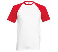 Fruit of the Loom FOTL Short Sleeve Baseball Shirt T-Shirt à Manches Courtes pour Homme, Blanc, Rouge, S