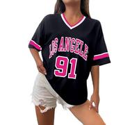 T-shirt de baseball Los Angeles pour femmes Maillots surdimensionnés Y2k T-shirts à numéros Bordure graphique rayée Chemise décontractée Col en V Streetwear T-shirt graphique rayé Haut décontracté