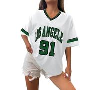 T-shirt de baseball Los Angeles pour femmes Maillots surdimensionnés Y2k T-shirts à numéros Bordure graphique à rayures Chemise décontractée Col en V Streetwear T-shirt graphique rayé Haut décontracté