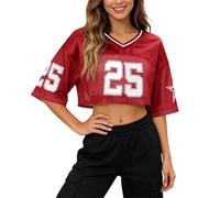 T-shirt de baseball Y2K pour femme - Manches courtes - Col en V - Impression numérique - T-shirt ample - Haut sexy ventre nu - Tenue de pom-pom girl - Style hip-hop - Streetwear, O rouge., S