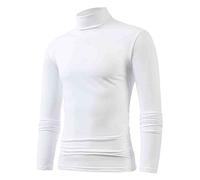 T-shirt de compression à col roulé pour homme - Coupe ample - Style décontracté - Manches longues - Style western - Tendance - Couleur unie, blanc, S