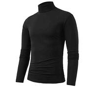 T-shirt de compression à col roulé pour homme - Coupe ample - Style décontracté - Manches longues - Style western - Tendance - Couleur unie, Noir , M