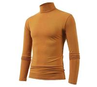 T-shirt de compression à col roulé pour homme - Coupe ample - Style décontracté - Manches longues - Style western - Tendance - Couleur unie, jaune, M