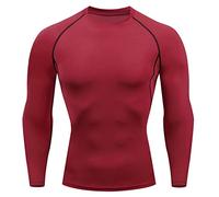 T-shirt de compression à manches longues pour homme - Design athlétique pour la course à pied et le football - Col roulé - Idéal comme sous-vêtement de sport, 1B - Rouge, L