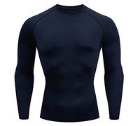 T-shirt de compression à manches longues pour homme - Design athlétique pour la course à pied et le football - Col roulé - Idéal comme sous-vêtement de sport, 1b-Bleu, M