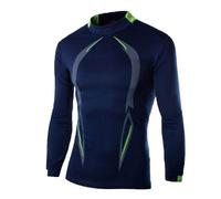 T-shirt de compression à manches longues pour homme - Pour l'entraînement, la gym, la course à pied - Couche de base pour le sport - Bleu marine - Taille M