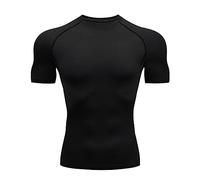 T-Shirt de Compression Homme à Manches Courtes Couche de Base à Séchage Rapide Haut Moulant de Fitness Chemise D'entraînement Baselayer Top Vêtement Sportif pour Fitness Gym Course Musculation A XXL