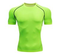 T-Shirt de Compression Homme à Manches Courtes Couche de Base à Séchage Rapide Haut Moulant de Fitness Chemise D'entraînement Baselayer Top Vêtement Sportif pour Fitness Gym Course Musculation