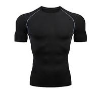 T-Shirt de Compression Homme à Manches Courtes Couche de Base à Séchage Rapide Haut Moulant de Fitness Chemise D'entraînement Baselayer Top Vêtement Sportif pour Fitness Gym Course Musculation B XS