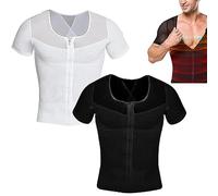 T-Shirt de Compression Infrarouge pour gynécomastie, T-Shirt de Compression pour gynécomastie (White+Black,Large)