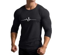 T-shirt de fitness à manches longues pour homme avec ligne battement de cœur - T-shirt de sport moulant pour la gym et l'entraînement | T-shirt musculaire respirant pour un look athlétique, Style_w01