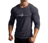 T-shirt de fitness à manches longues pour homme avec ligne battement de cœur - T-shirt de sport moulant pour la gym et l'entraînement | T-shirt musculaire respirant pour un look athlétique, Style_w03