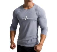 T-shirt de fitness à manches longues pour homme avec ligne battement de cœur - T-shirt de sport moulant pour la gym et l'entraînement | T-shirt musculaire respirant pour un look athlétique, Style_w04