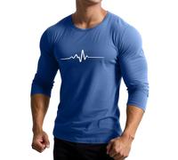 T-shirt de fitness à manches longues pour homme avec ligne battement de cœur - T-shirt de sport moulant pour la gym et l'entraînement | T-shirt musculaire respirant pour un look athlétique, Style_w02