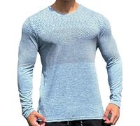 T-shirt de fitness pour homme - Couleur unie - Col rond - Maille respirante - Pour course à pied, fitness, basket-ball, entraînement en plein air - Pour la gym, le sport, la vie quotidienne, bleu, XXL