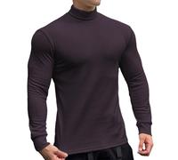 T-shirt de fitness pour homme - Tissu rayé de couleur unie - Manches longues - Col haut - Base en tricot serré pour fitness, course à pied, basket-ball - Pour la gym en plein air, le sport, la vie