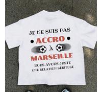 T-shirt de football de Marseille : Relation sérieuse, col rond, 220 g/m², été, pur coton, manches courtes (1 pièce) T-shirt à manches courtes et col rond pour homme, décontracté, imprimé, confortable,