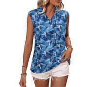 T-shirt de golf sans manches pour femme - Motif camouflage bleu - Imprimé avion - Col en V - Polo de tennis, Style 40, XXL