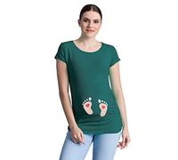 T-shirt de grossesse à manches courtes pour bébé avec motif empreintes de pieds - Amusant et mignon - Pour grossesse, vert foncé, XL
