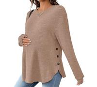 T-shirt de grossesse avec boutonnière, manches longues, adapté à l'hiver, tissu extensible, pull confortable pour la grossesse, troisième trimestre, haut de grossesse extensible, kaki, XXL