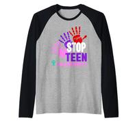 T-Shirt de Grossesse Stop Teen - Prévention de la Grossesse chez Les Adolescentes Manche Raglan