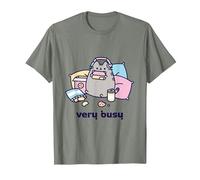 T-Shirt de Jeu Pusheen Very Busy T-Shirt, Homme, Vert Kaki chiné, 3XL
